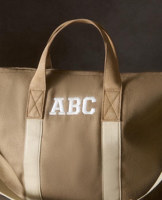 FABRIC WEEKENDER BAG WITH LEATHER DETAIL