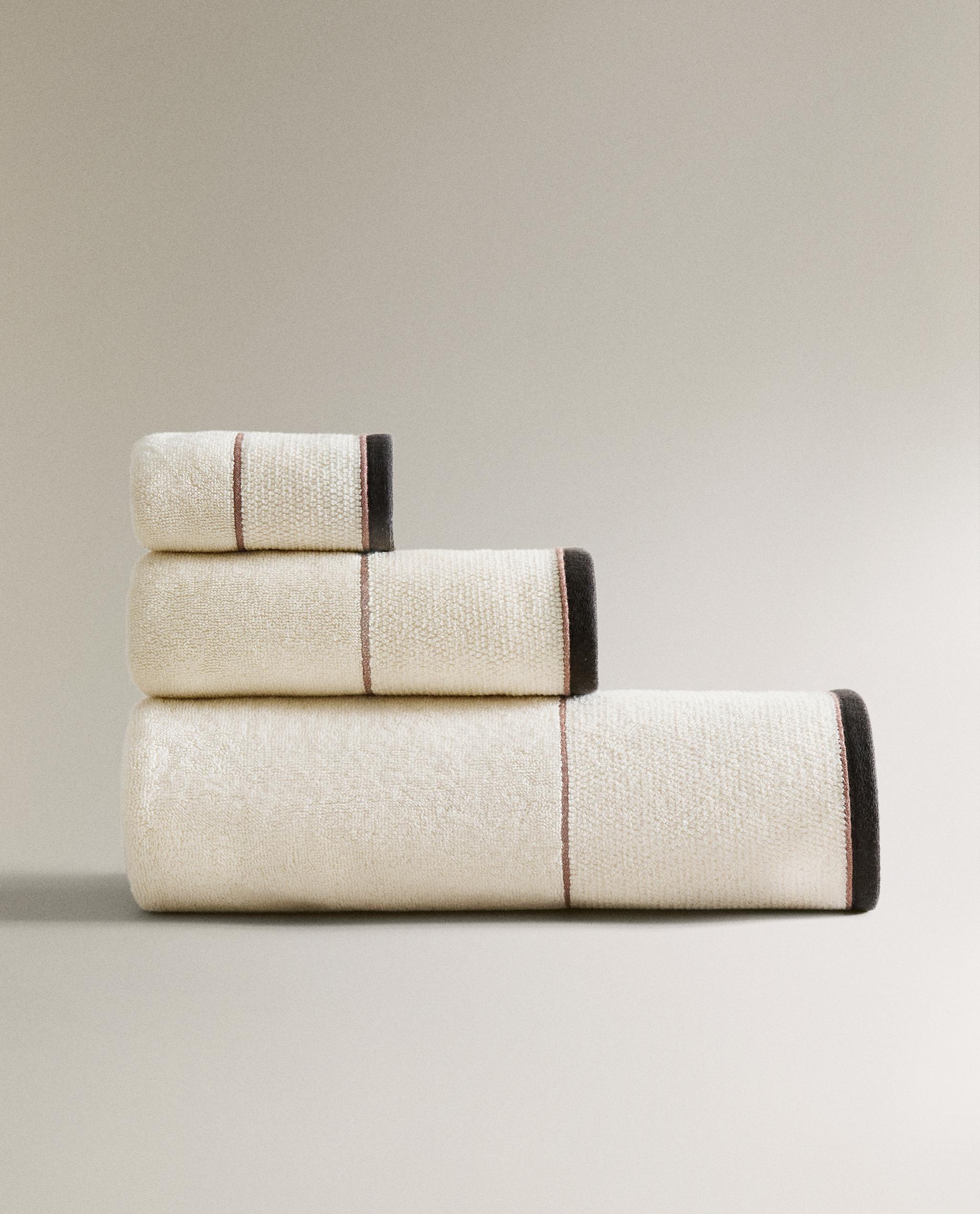 BATH TOWEL WITH RICE STITCH BORDER Zara Home Kosovë