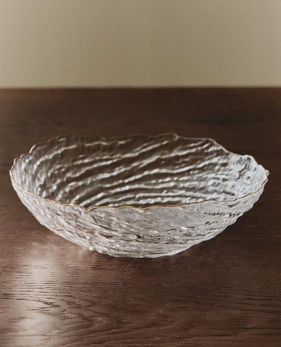 GLASS SALAD BOWL WITH GOLD RIM GLASS SALAD BOWL WITH GOLD RIM