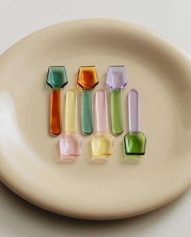 PACK OF MULTICOLOURED BOROSILICATE GLASS ICE CREAM SPOONS (PACK OF 6)