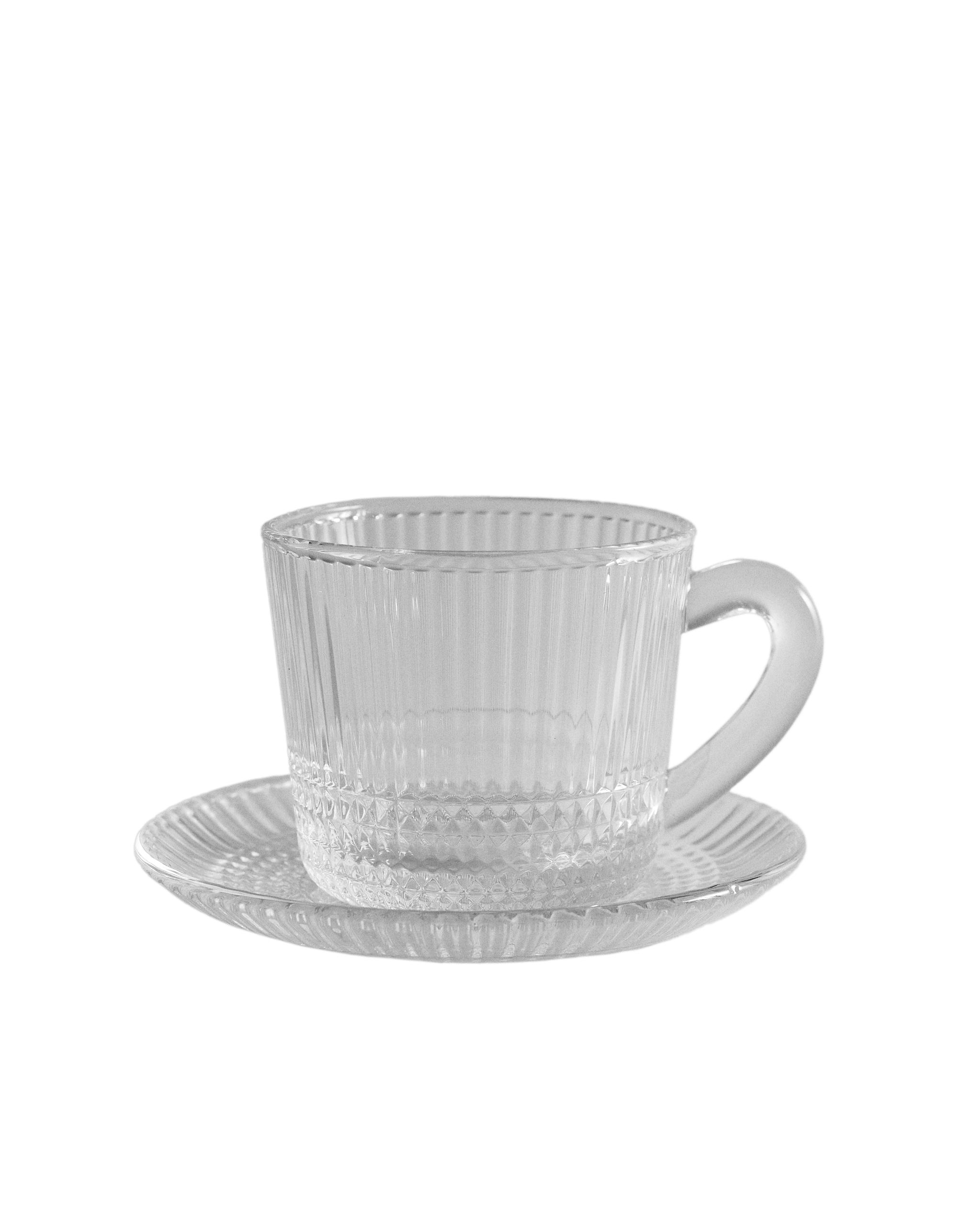 GLASS COFFEE CUP AND SAUCER WITH RAISED GEOMETRIC DESIGN product thumbnail 5