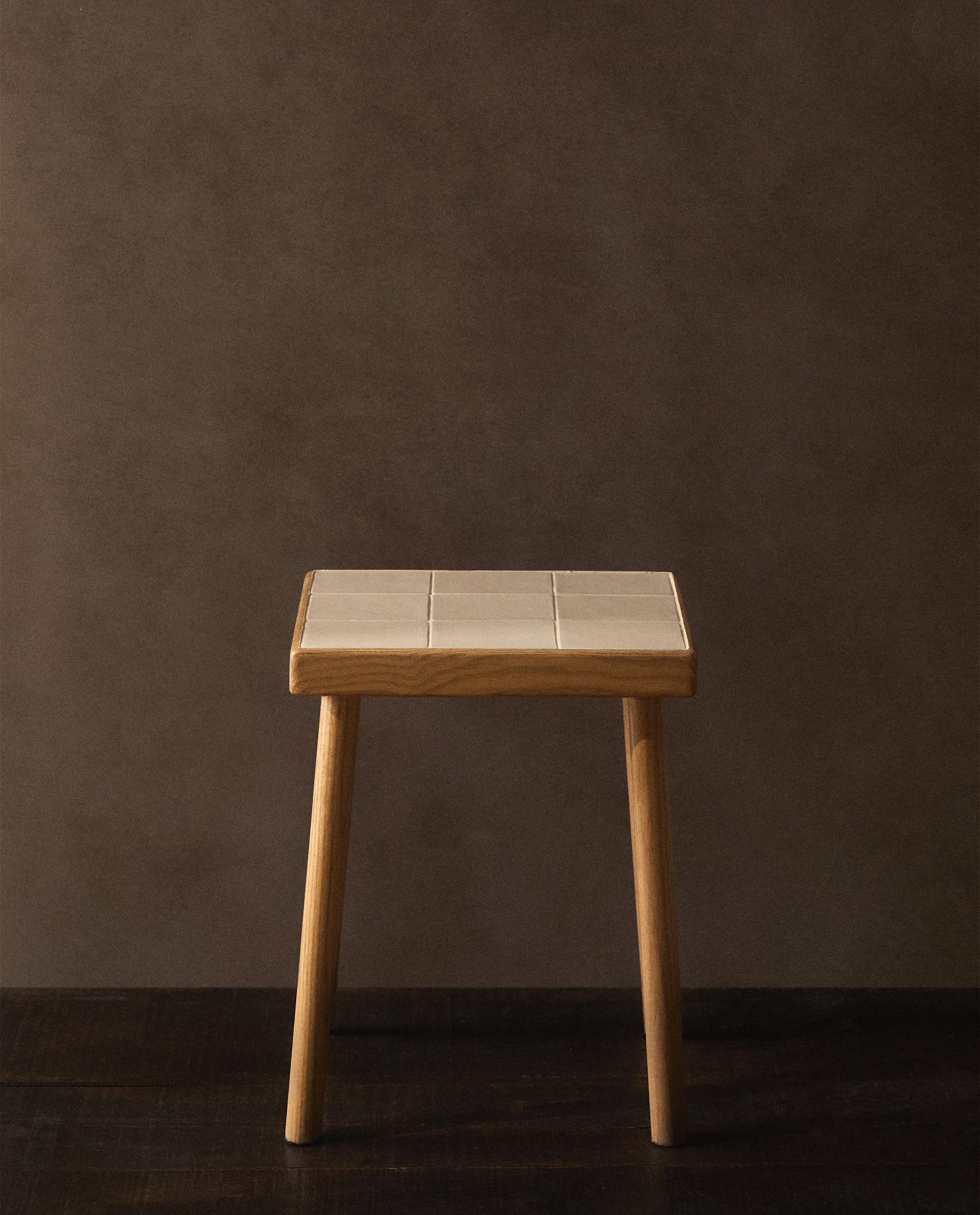 WOOD AND TILE STOOL