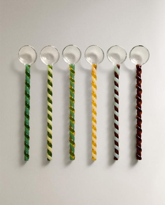 PACK OF MULTICOLOURED GLASS DESSERT SPOONS (PACK OF 6)