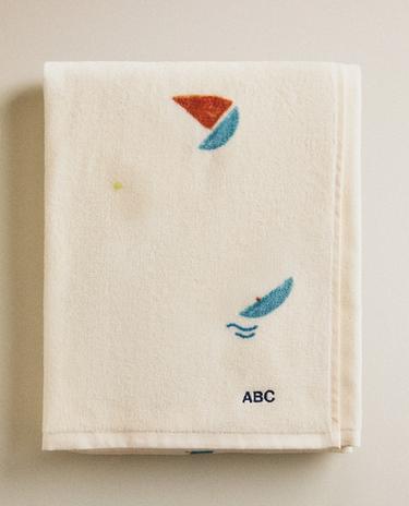 SERVIETTE ENFANT PLAGE VELOURS BATEAUX