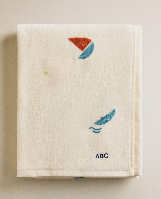 KIDS VELOUR SAILBOAT BEACH TOWEL
