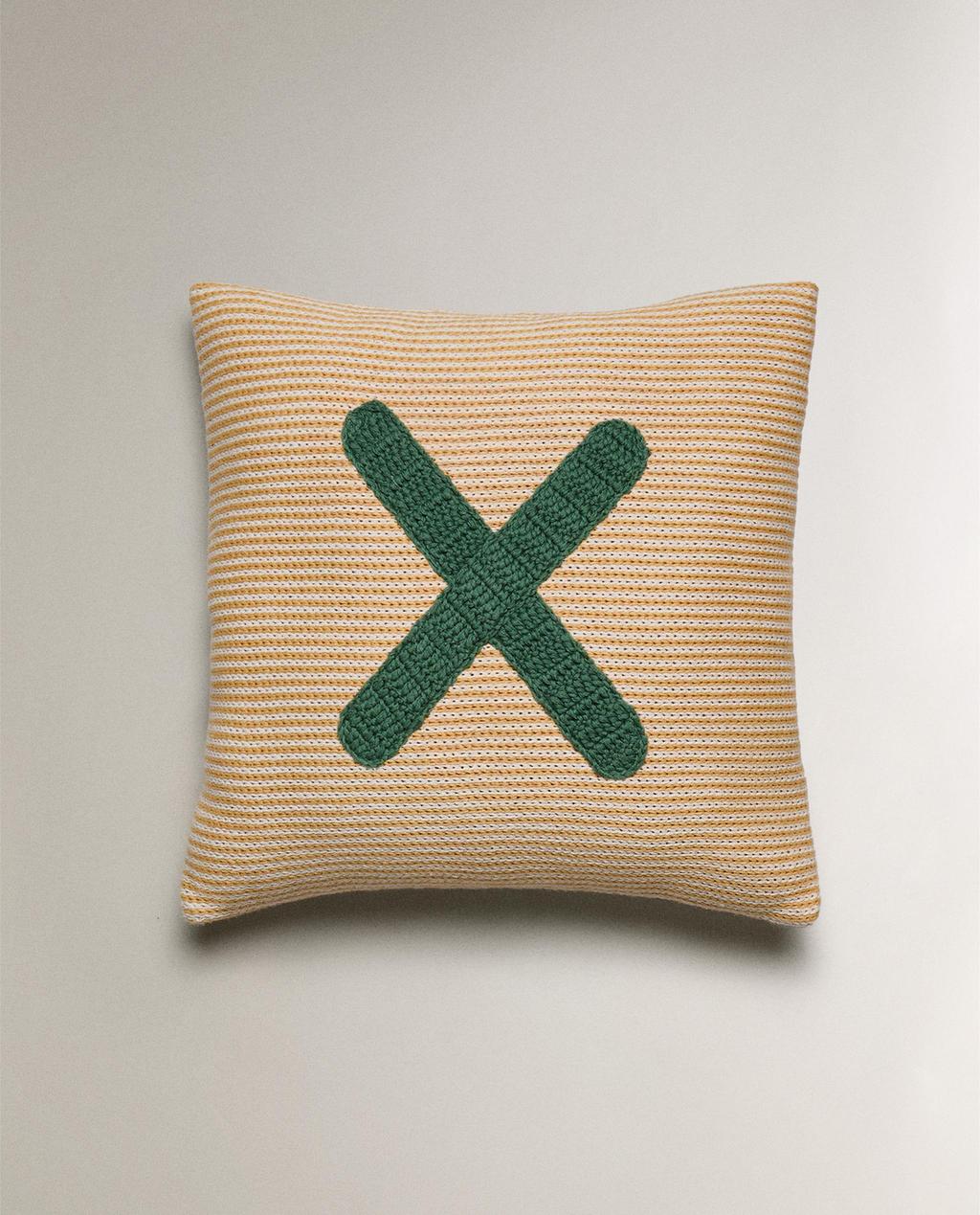 KIDS' EMBROIDERED LETTER X CUSHION