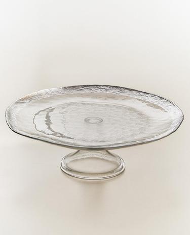 طبق تقديم زجاج بارز بحافة فضية