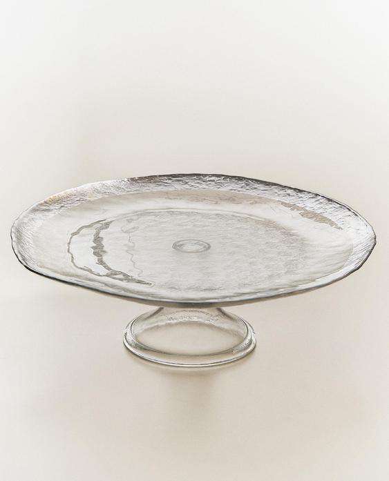 GLAZEN SERVEERSCHAAL MET ZILVERKLEURIGE RAND