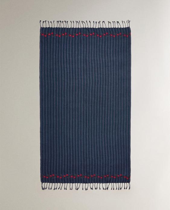 SERVIETTE PARÉO PLAGE RAYURES ET FLEURS