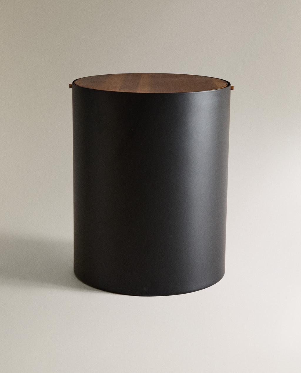 METAL BATHROOM BIN WITH WOODEN LID