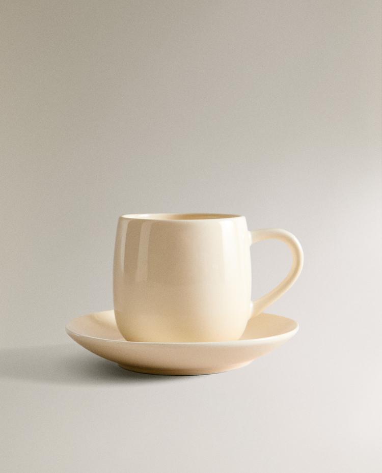 TAZA DE CAFÉ Y PLATO GRES LISA