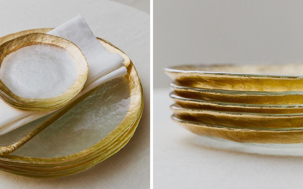 GLASS DINNER SET WITH RAISED RIM