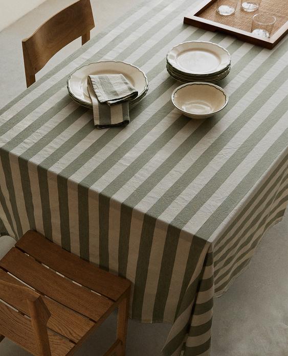 염색 원사 스트라이프 테이블보