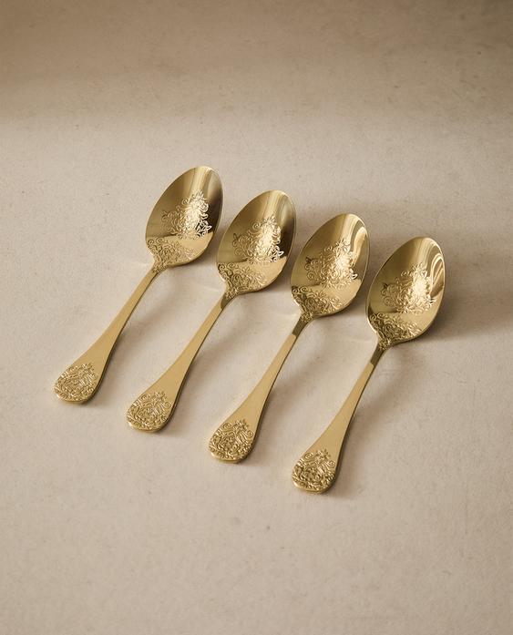 PACK OF DESSERT SPOONS WITH DECORATIVE ENGRAVING (PACK OF 4)