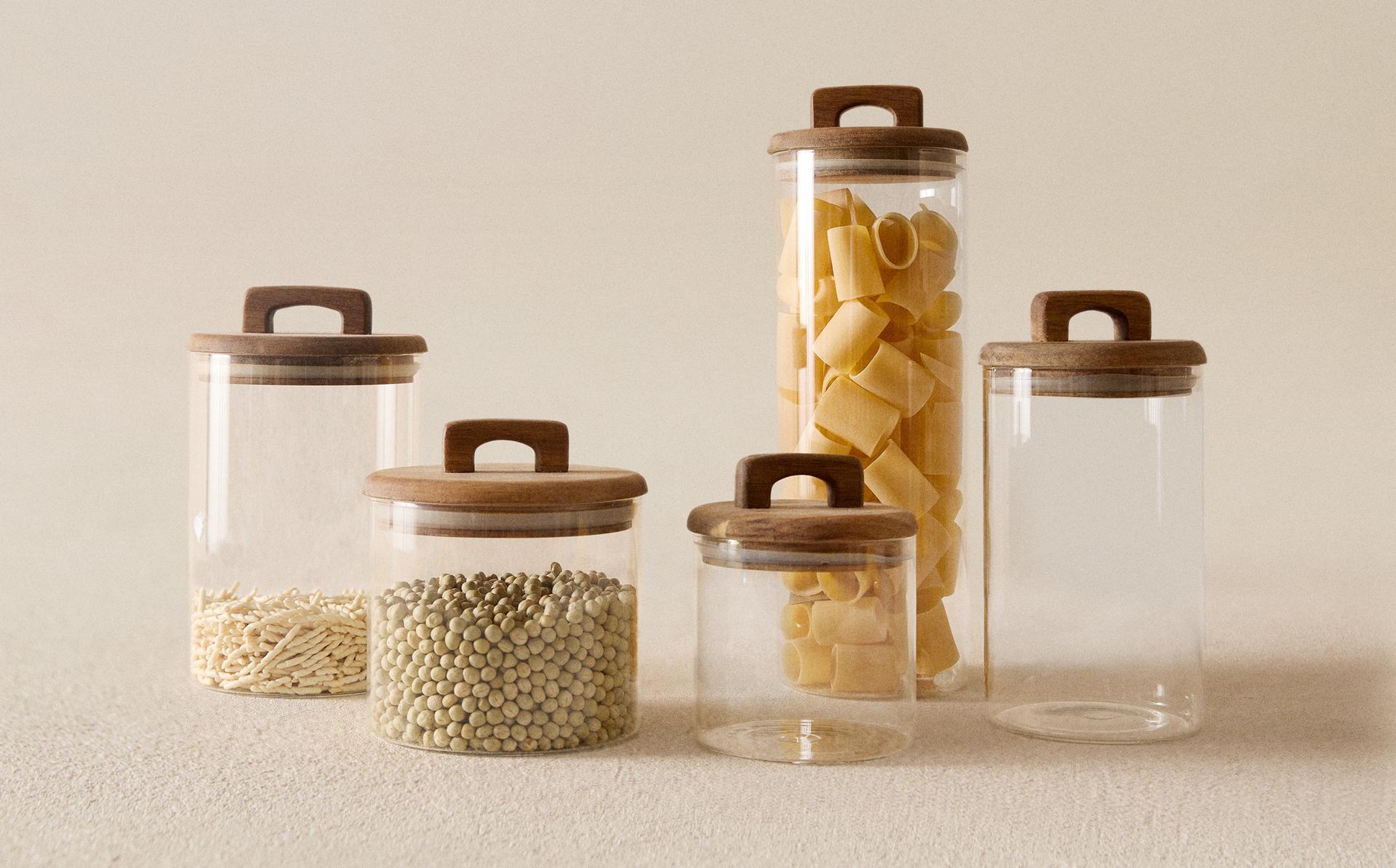 BOROSILICATE GLASS AND WOOD STORAGE JAR BOROSILICATE GLASS AND WOOD STORAGE JAR