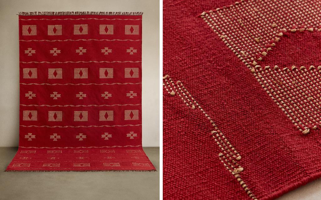 GEOMETRIC PRINT WOOL AND RAFFIA RUG GEOMETRIC PRINT WOOL AND RAFFIA RUG