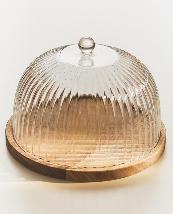 BOROSILICAAT HOUTEN TAARTSERVEERSCHAAL