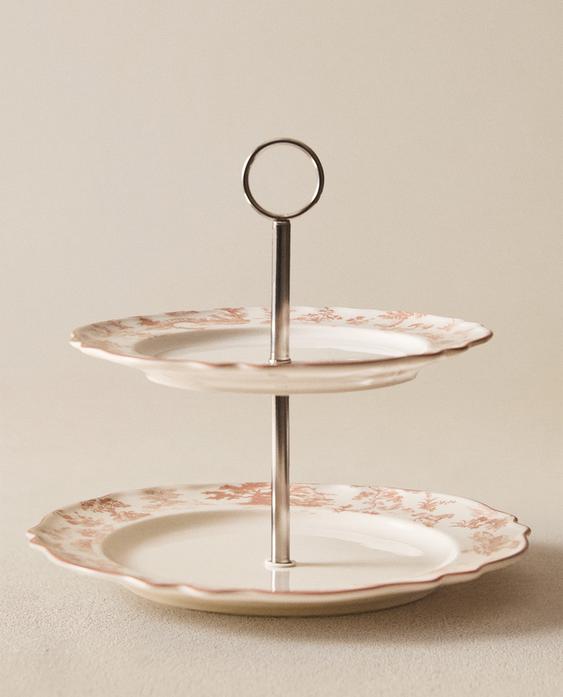 TWO-TIER PORCELAIN TRAY WITH DESIGN