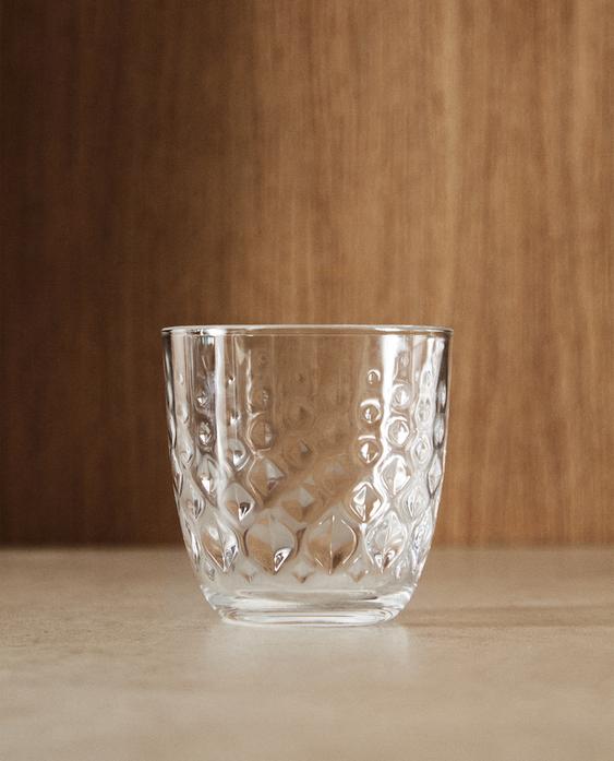 VASO AGUA VIDRIO RELIEVE RUBI