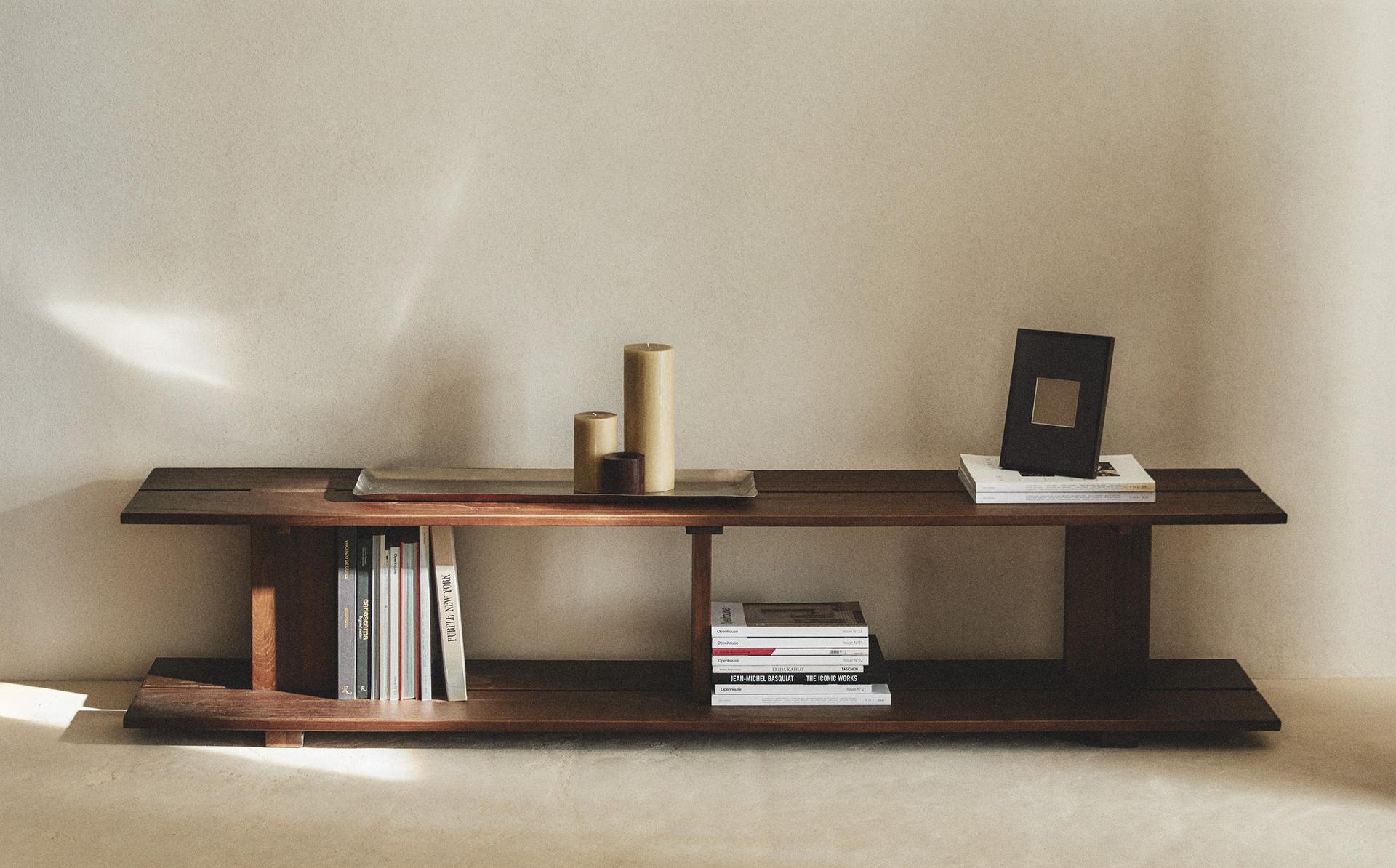 ELM WOOD SHELVING UNIT WITH TWO SHELVES ELM WOOD SHELVING UNIT WITH TWO SHELVES