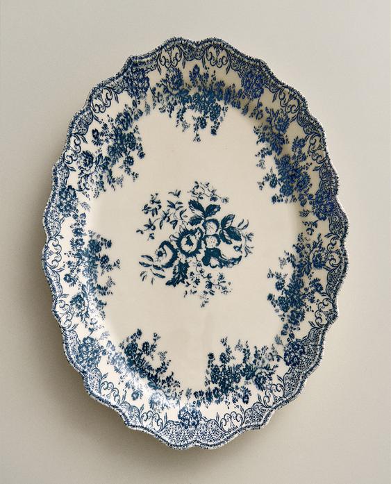 PLAT FAÏENCE IMPRIMÉ FLEURS