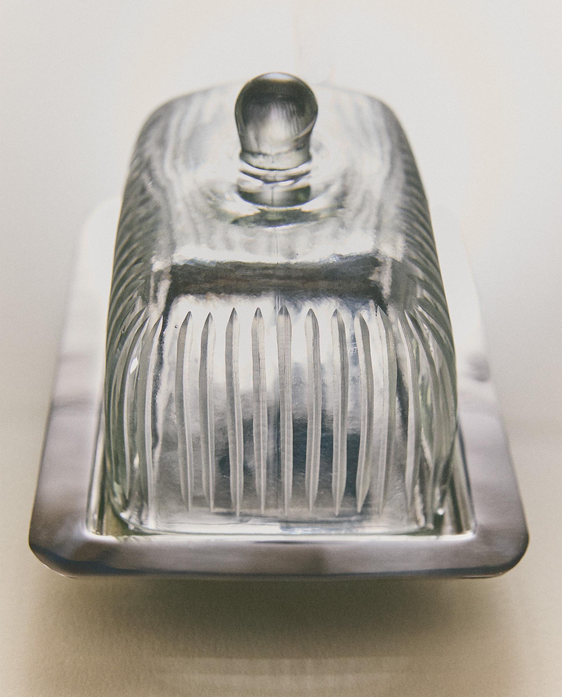GLASS AND STAINLESS STEEL BUTTER DISH