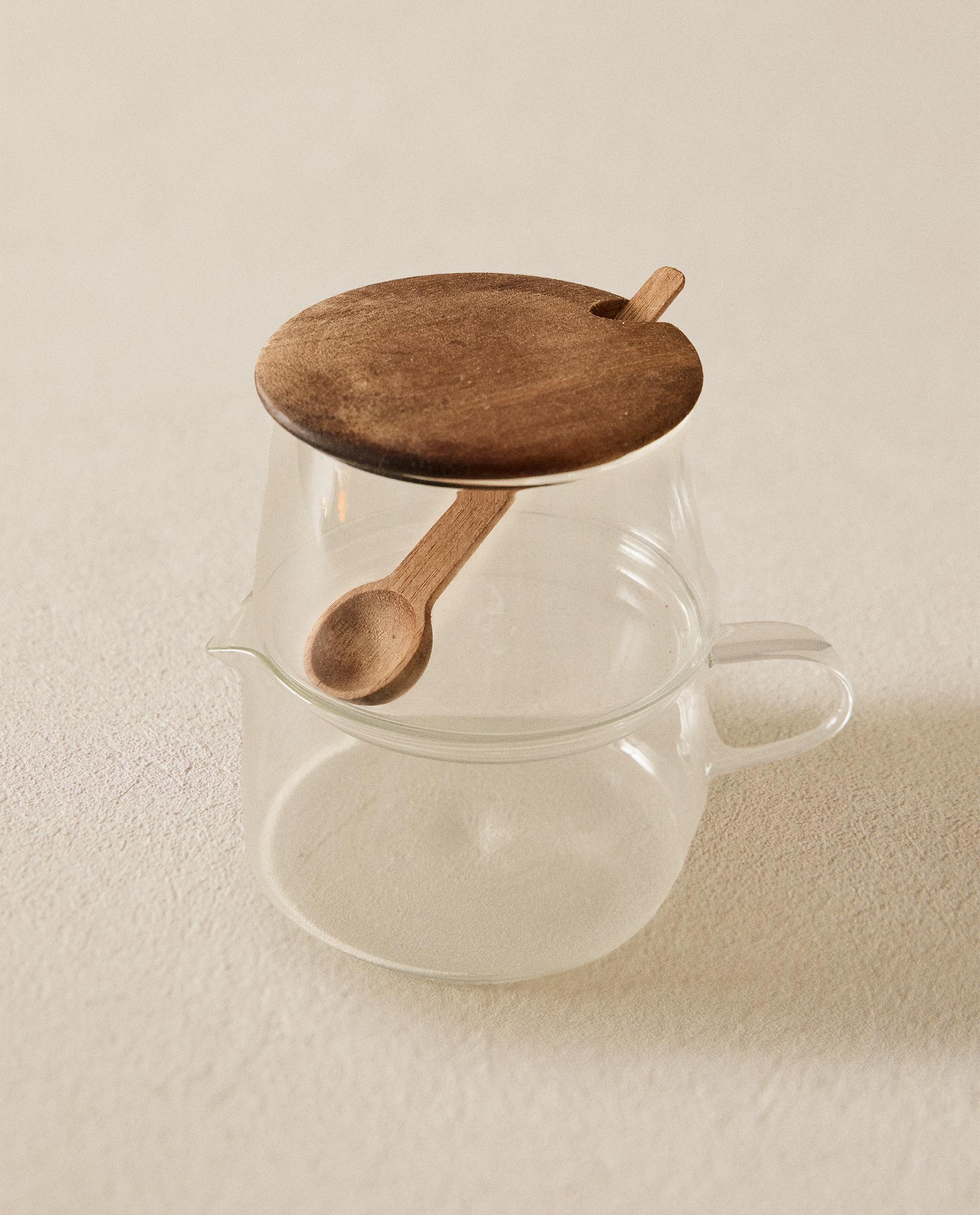 ウッド ボロシリケイトガラス シュガーポット＆ピッチャーセット