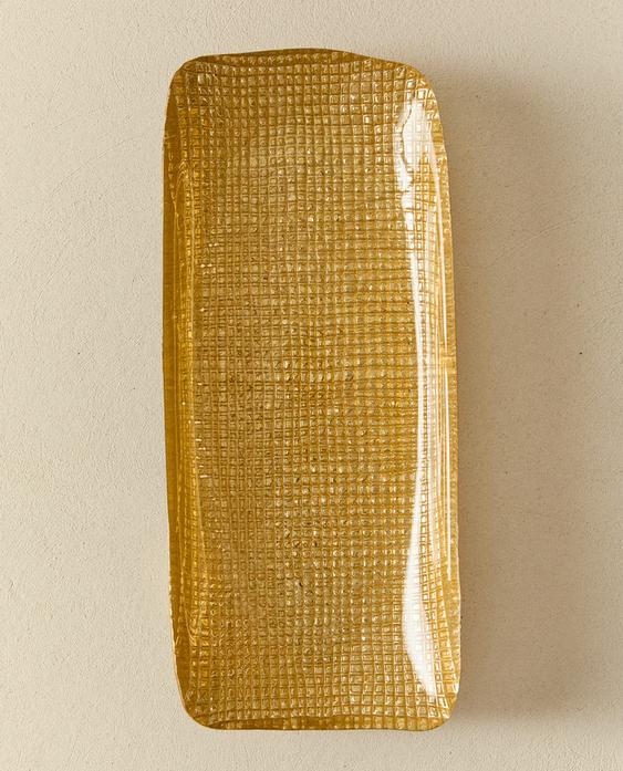 PLAT EN VERRE DORÉ IRRÉGULIER