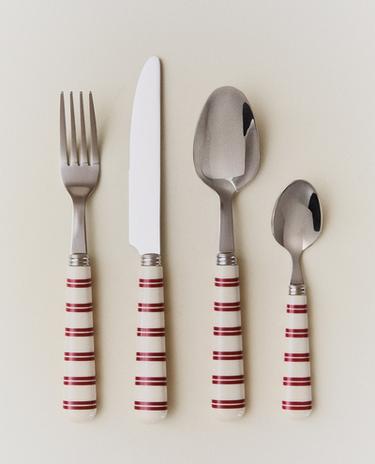 4-PIECE CUTLERY SET WITH STRIPED HANDLE