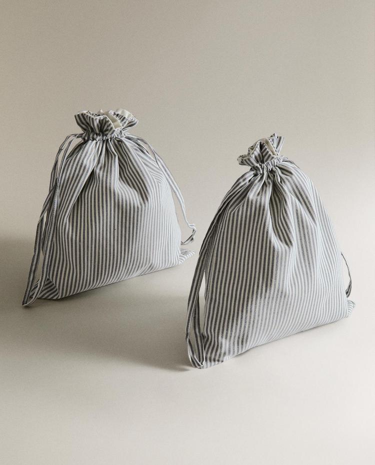 LOT DE 2 SACS DE RANGEMENT RAYÉS POUR VÊTEMENTS D'ENFANTS