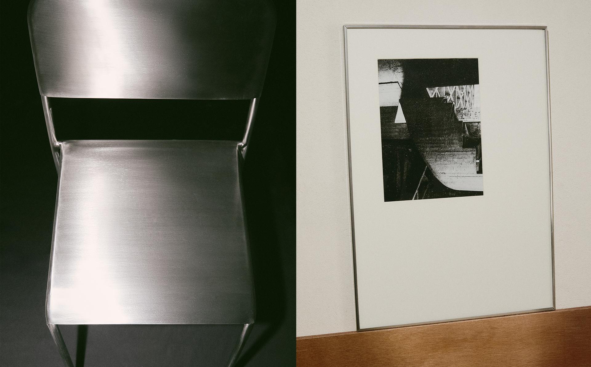 STAINLESS STEEL CHAIR AND PHOTO FRAME