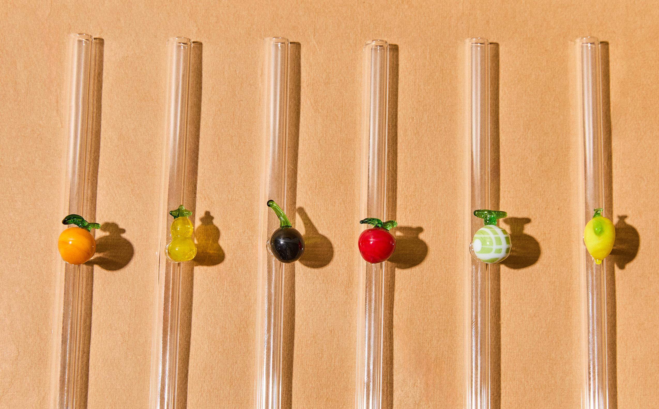 PACK OF GLASS STRAWS WITH FRUIT FIGURES (PACK OF 6)