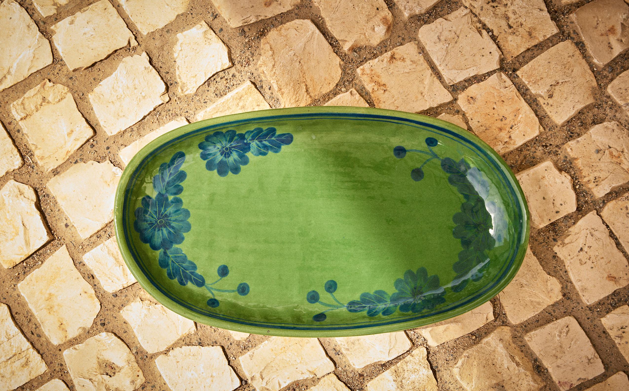 FLORAL OVAL STONEWARE SERVING DISH