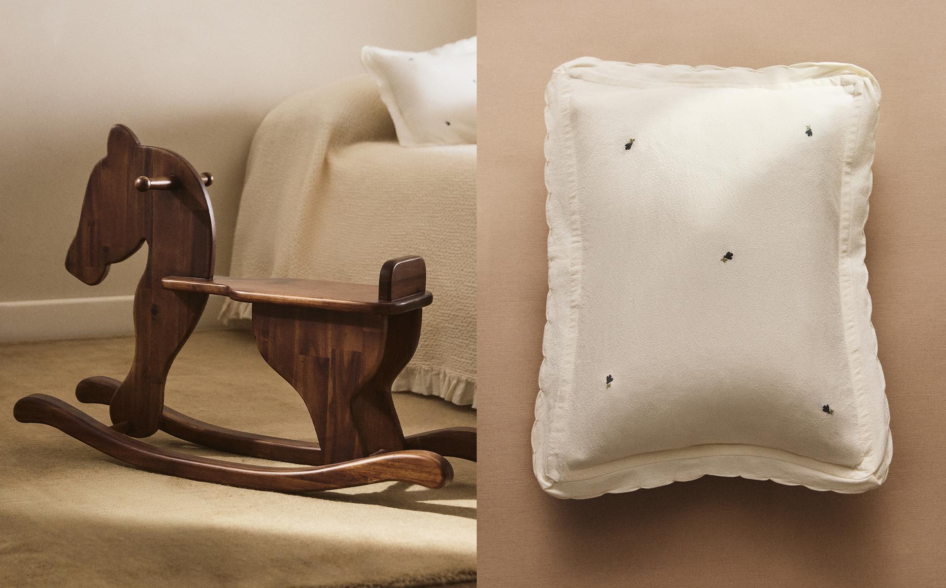 צעצוע סוס נדנדה לילדים וציפית פרחונית