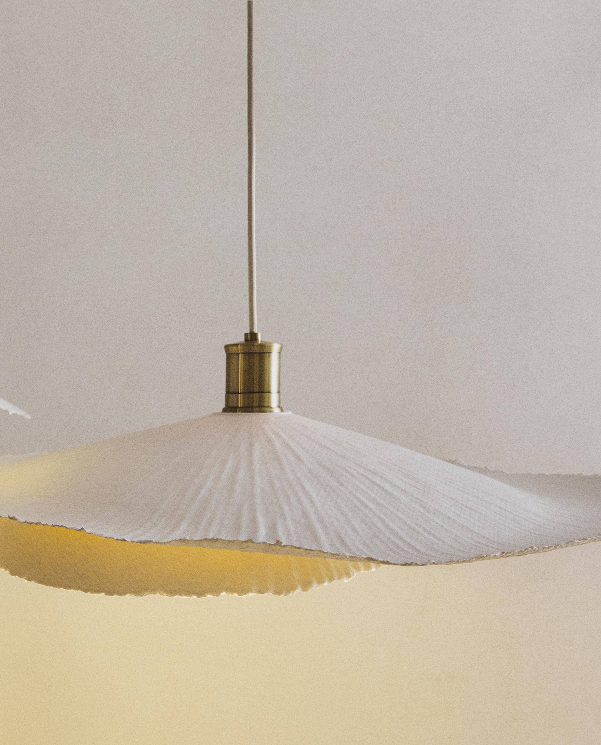 Medium Ecru Paper Ceiling Lamp with Gold Detail