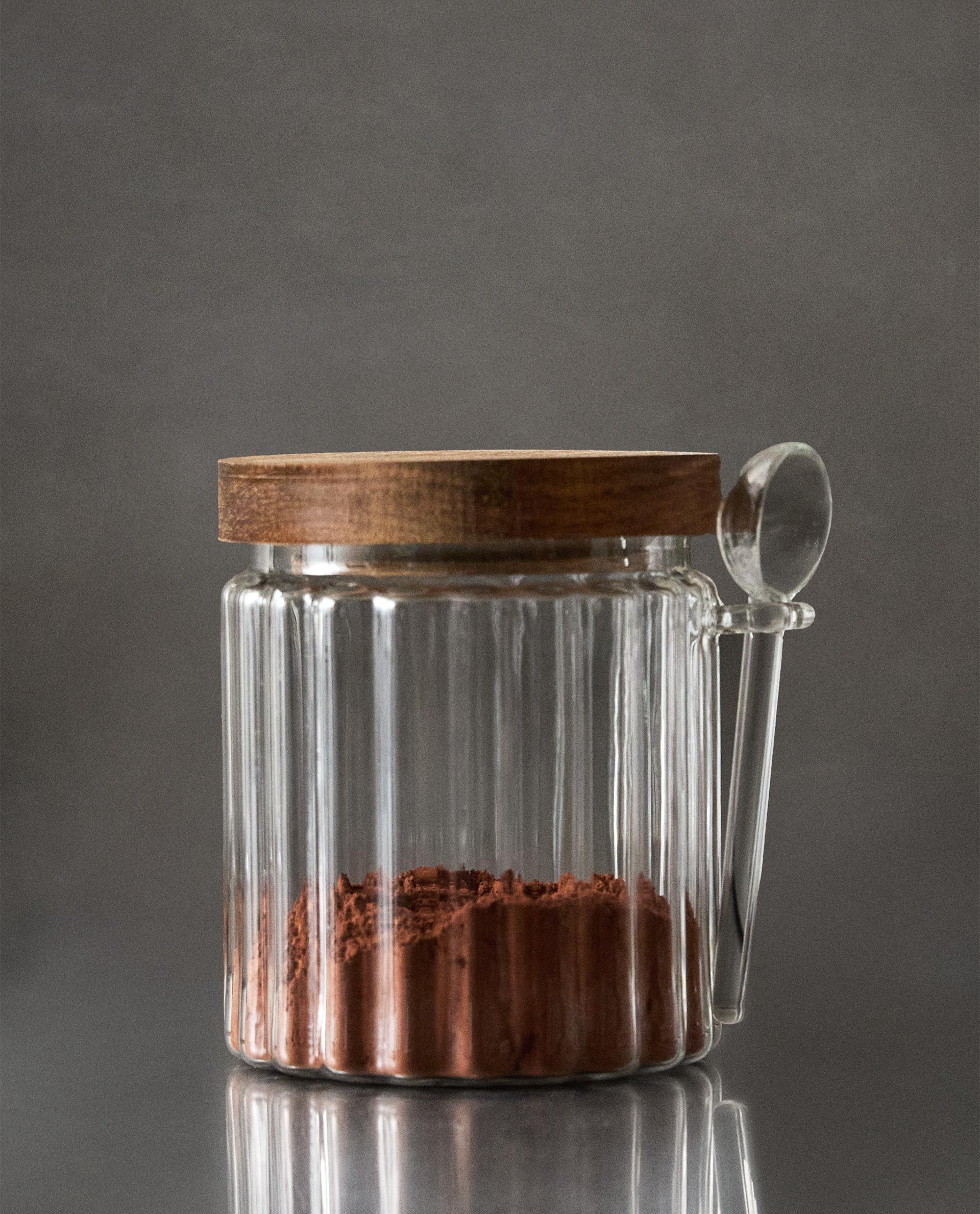 BOROSILICATE GLASS AND WOOD SUGAR BOWL