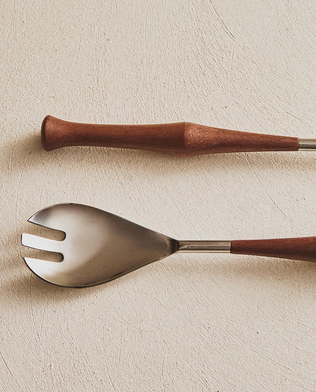 SET CUBIERTOS ENSALADA  ACERO Y MADERA (SET DE 2)