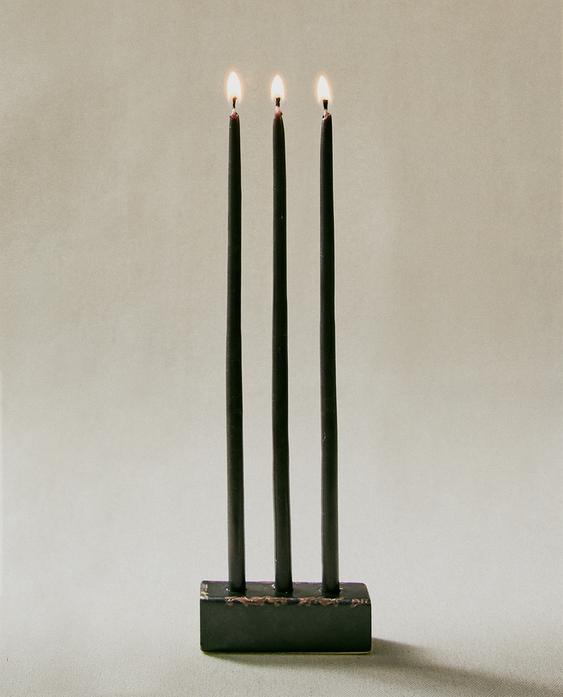 VELVET CUIR CANDLE AND CANDLEHOLDER SET