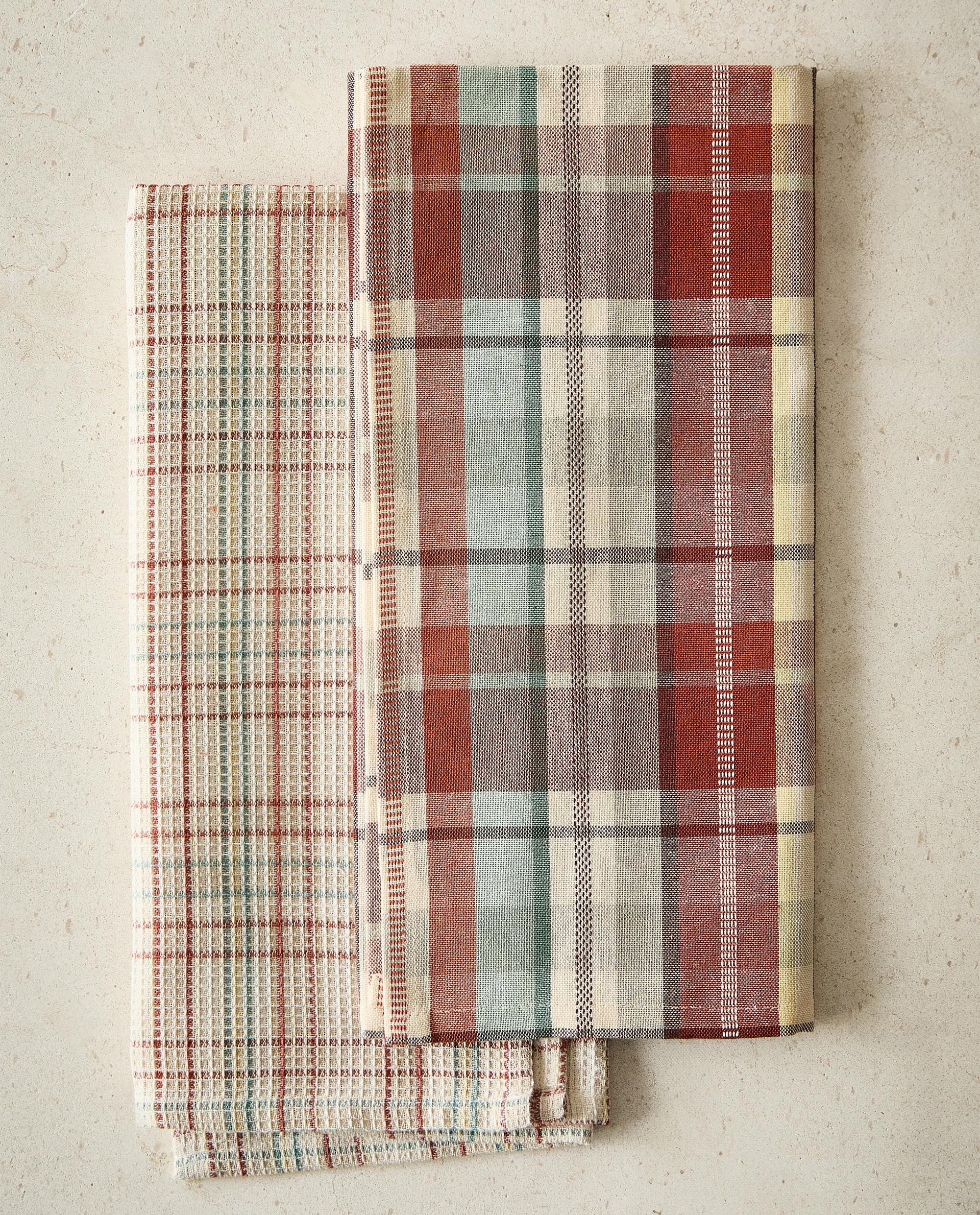 不規則なチェック柄コットン キッチンクロス 2枚セット | Zara Home