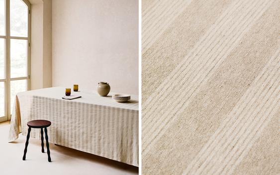 VERWASSEN LINNEN TAFELLAKEN MET BANEN VERWASSEN LINNEN TAFELLAKEN MET BANEN