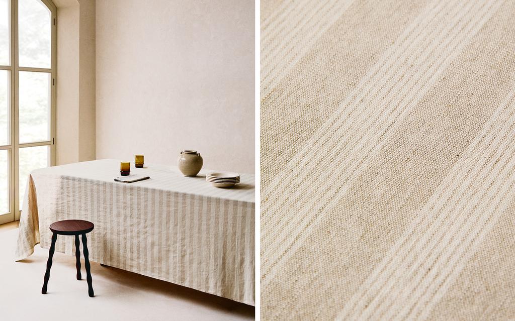 GESTREIFTE TISCHDECKE AUS GEWASCHENEM LEINEN GESTREIFTE TISCHDECKE AUS GEWASCHENEM LEINEN
