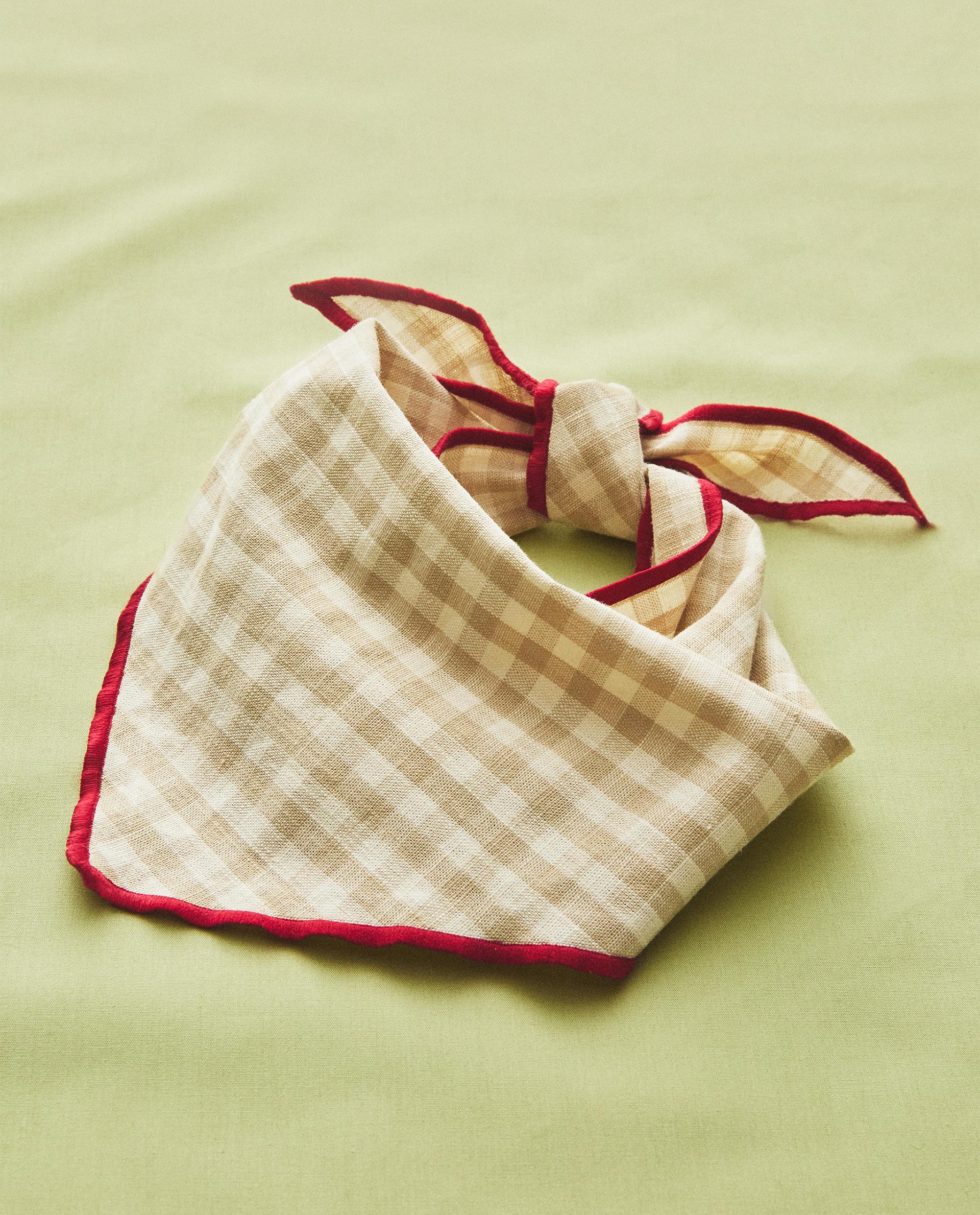 CHECK LINEN AND COTTON PET BANDANA