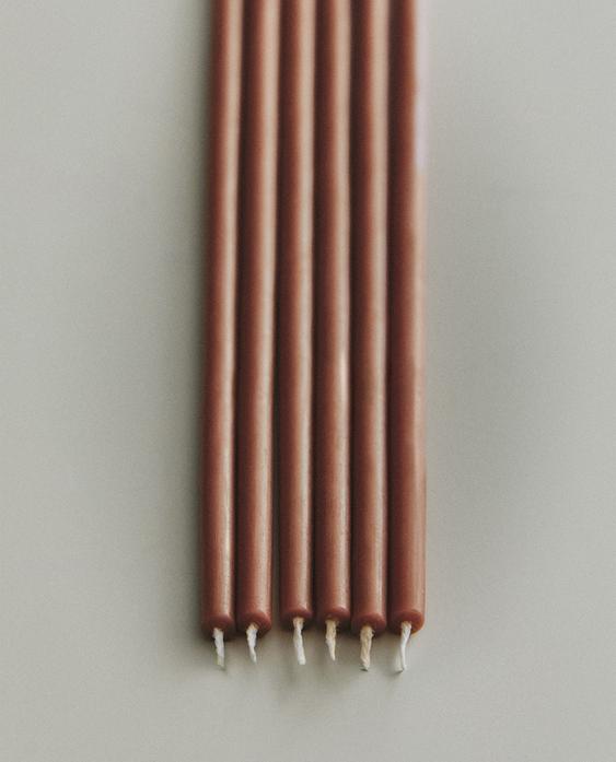 PACK OF THIN TOFFEE-COLOURED DECORATIVE CANDLES (PACK OF 10)