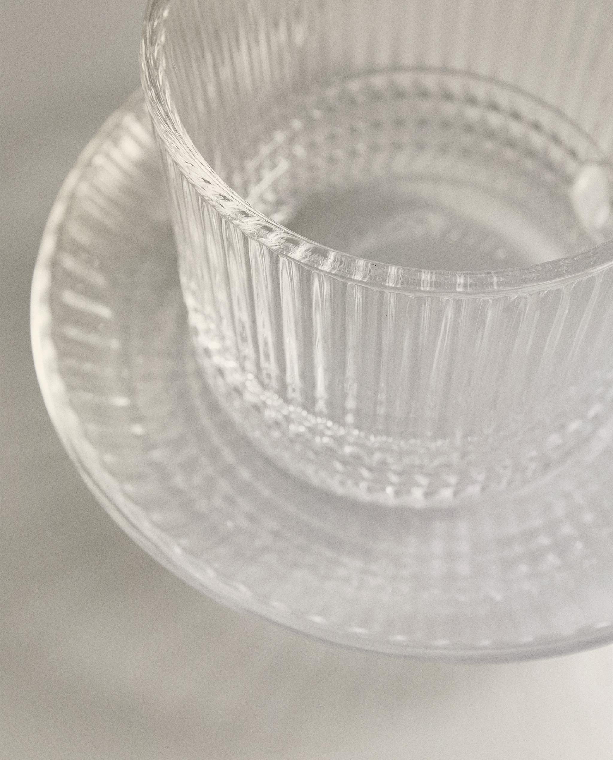GLASS COFFEE CUP AND SAUCER WITH RAISED GEOMETRIC DESIGN product thumbnail 2