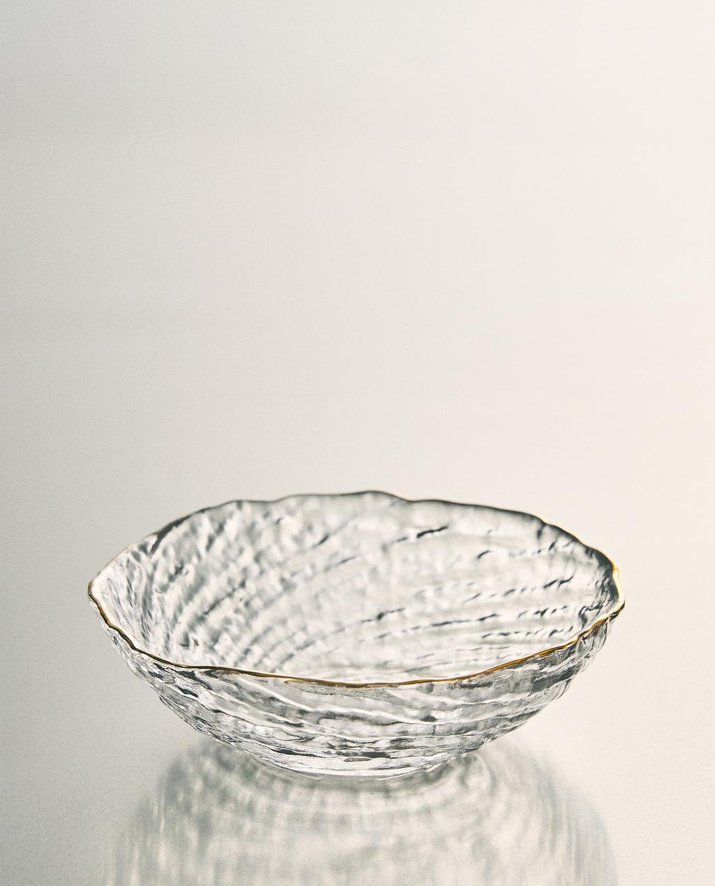 TIGELA DE VIDRO COM BORDA DOURADA