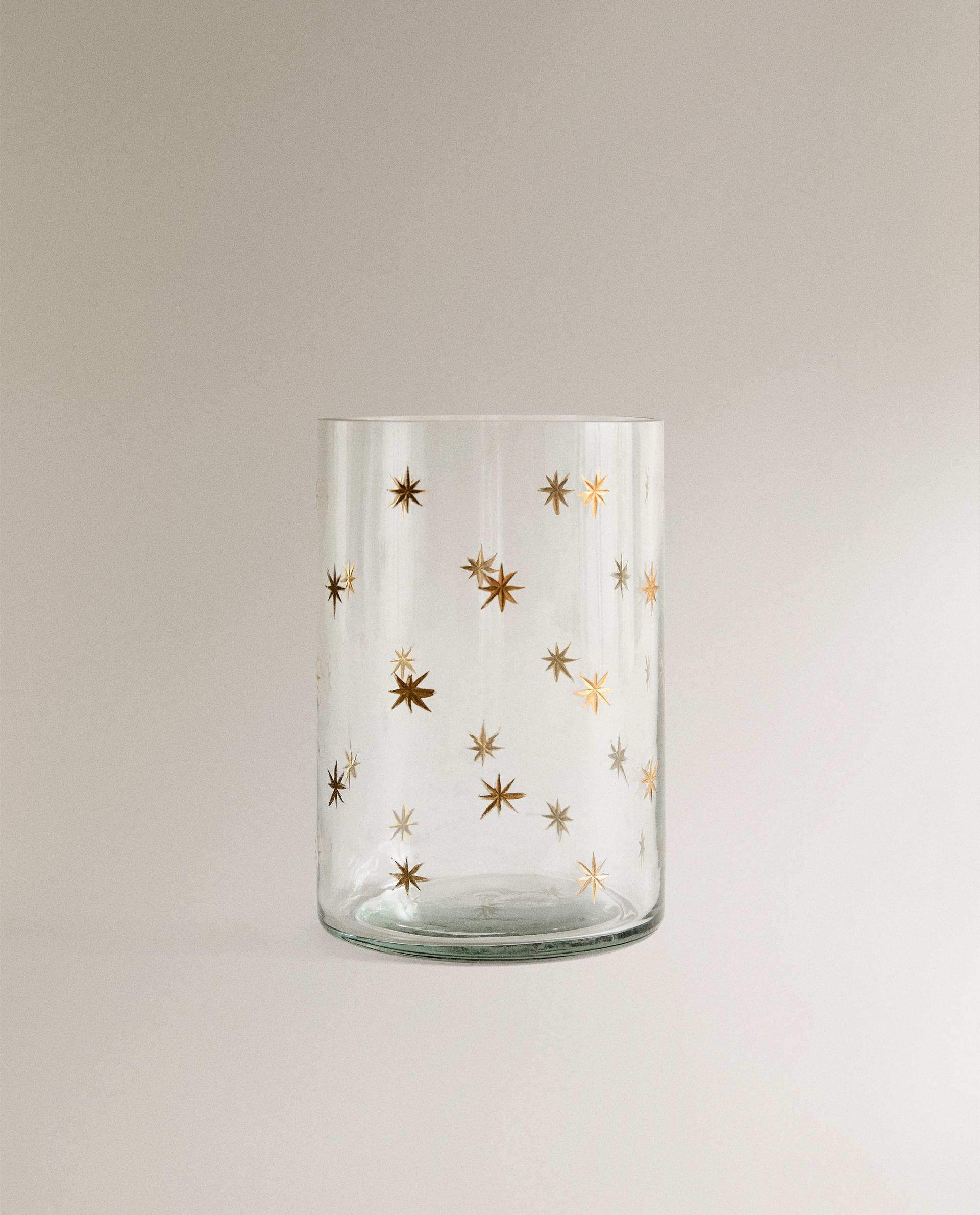 CHRISTMAS STARS GLASS TEALIGHT HOLDER