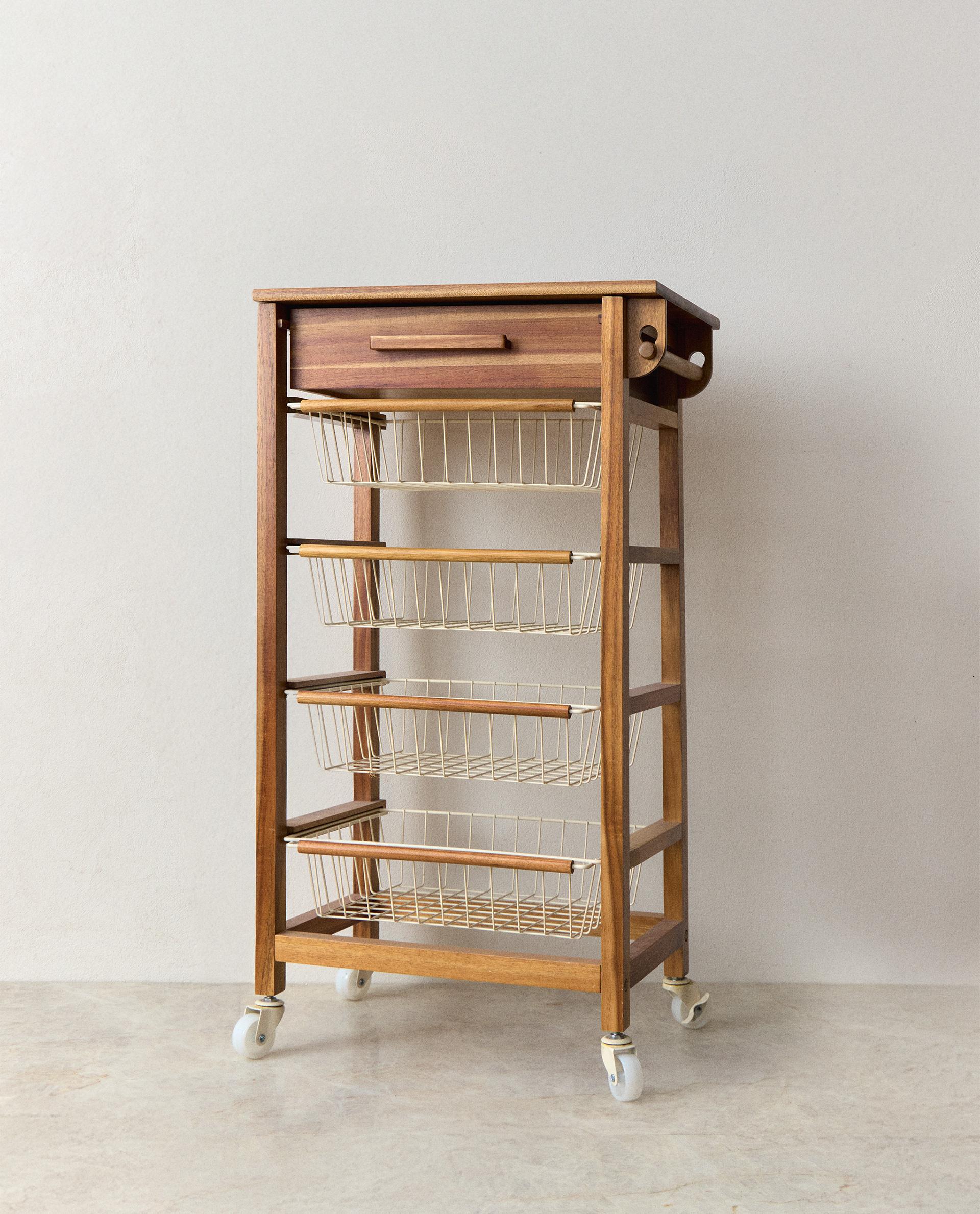 CAJONERA MADERA Y METAL LACADO CON RUEDAS - KITCHEN CADDY