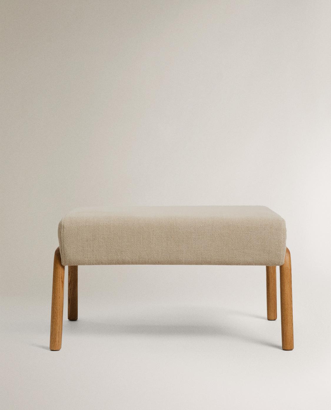 ASH WOOD AND LINEN FOOTREST STOOL | Zara Home United States of America