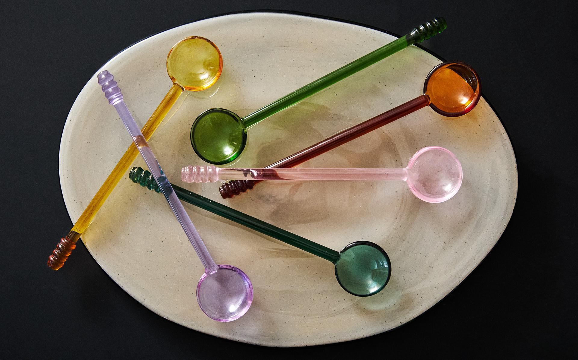 PACK OF MULTICOLOURED BOROSILICATE GLASS SPOONS (PACK OF 6)