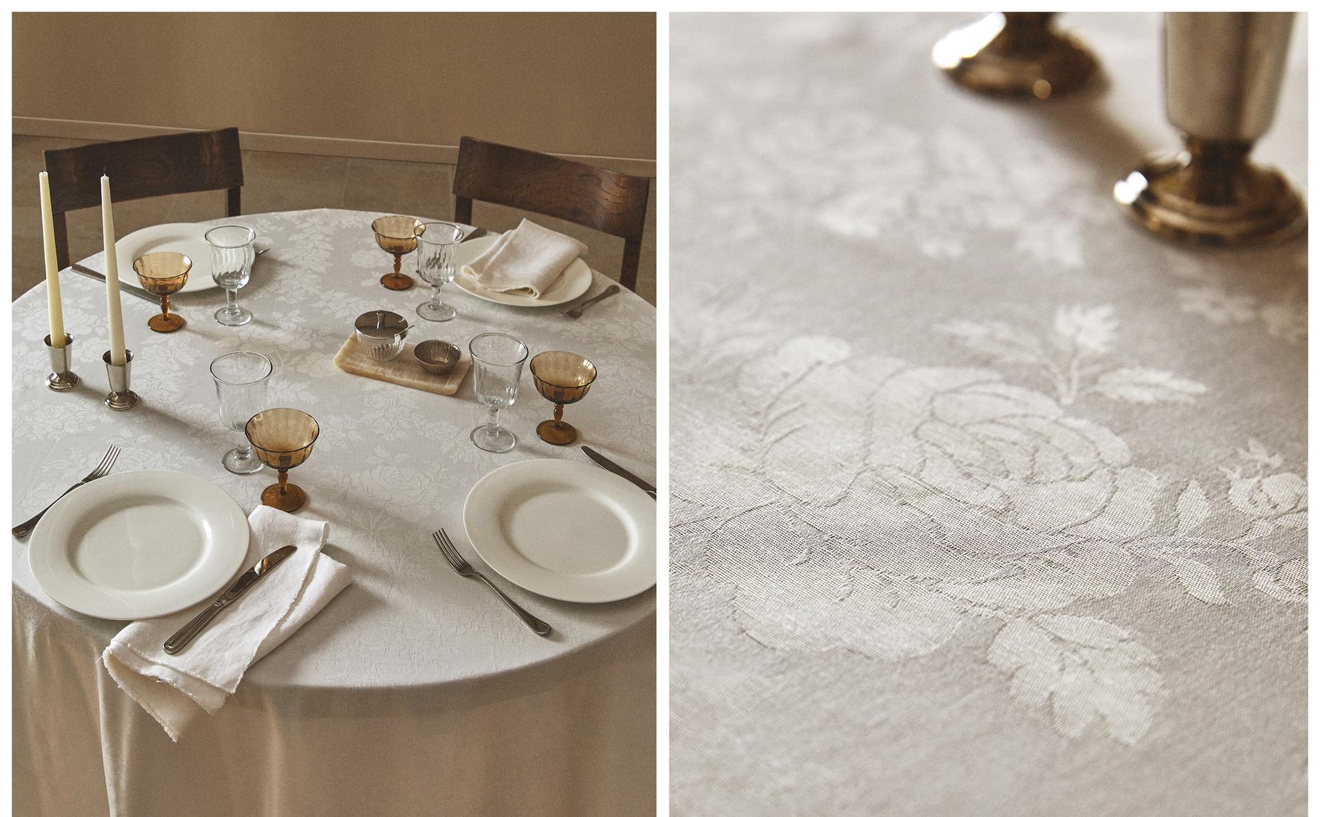 JACQUARD TABLECLOTH WITH ROSES AND DINNER SET JACQUARD TABLECLOTH WITH ROSES AND DINNER SET